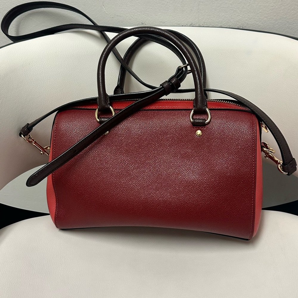 Coach Rowan Satchel Colorblock Deep Scarlet Multi, 2 in 1 Coach Boston style Bag - Picture 5 of 17